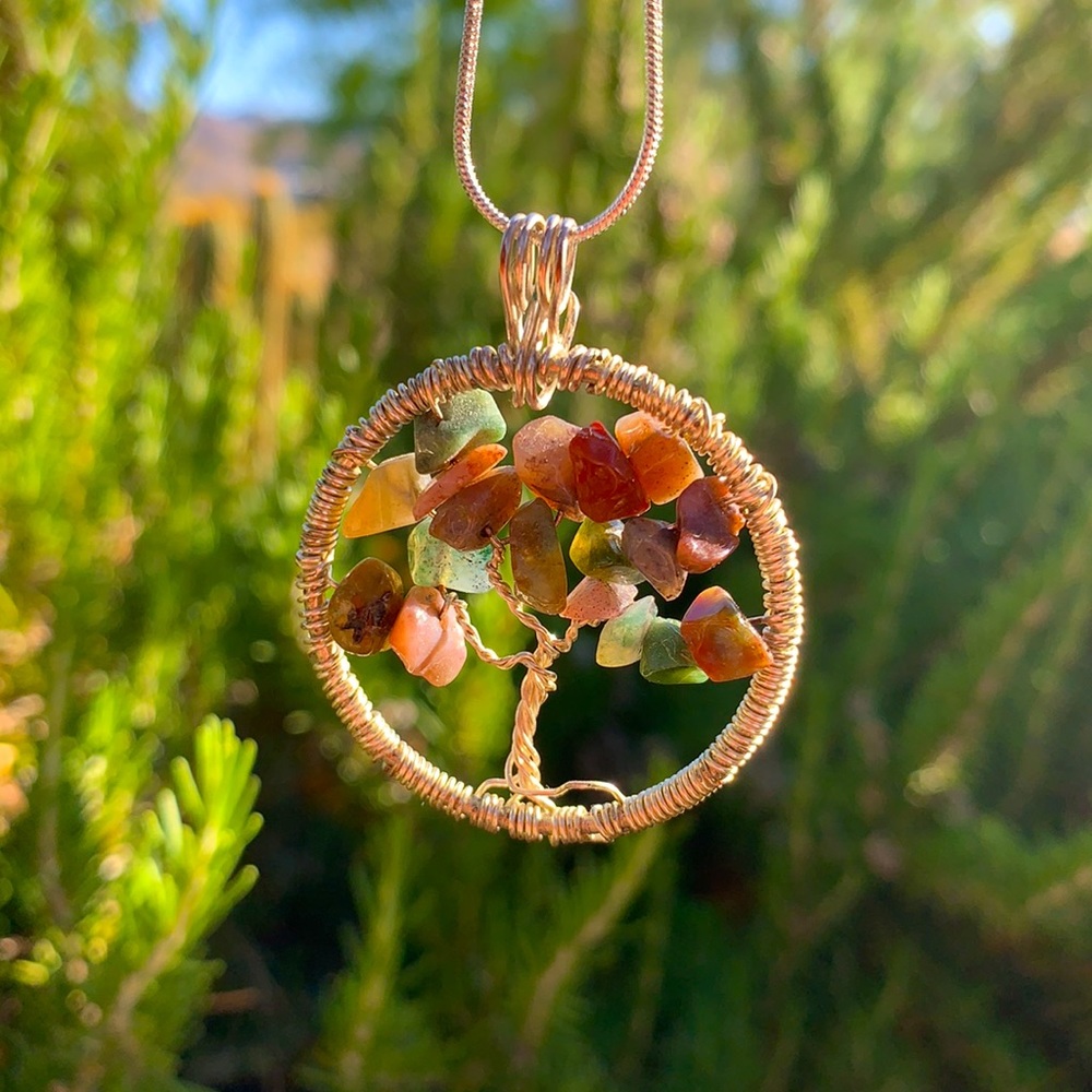 Natural Agate Tree of Life Pendant - 925 Chain